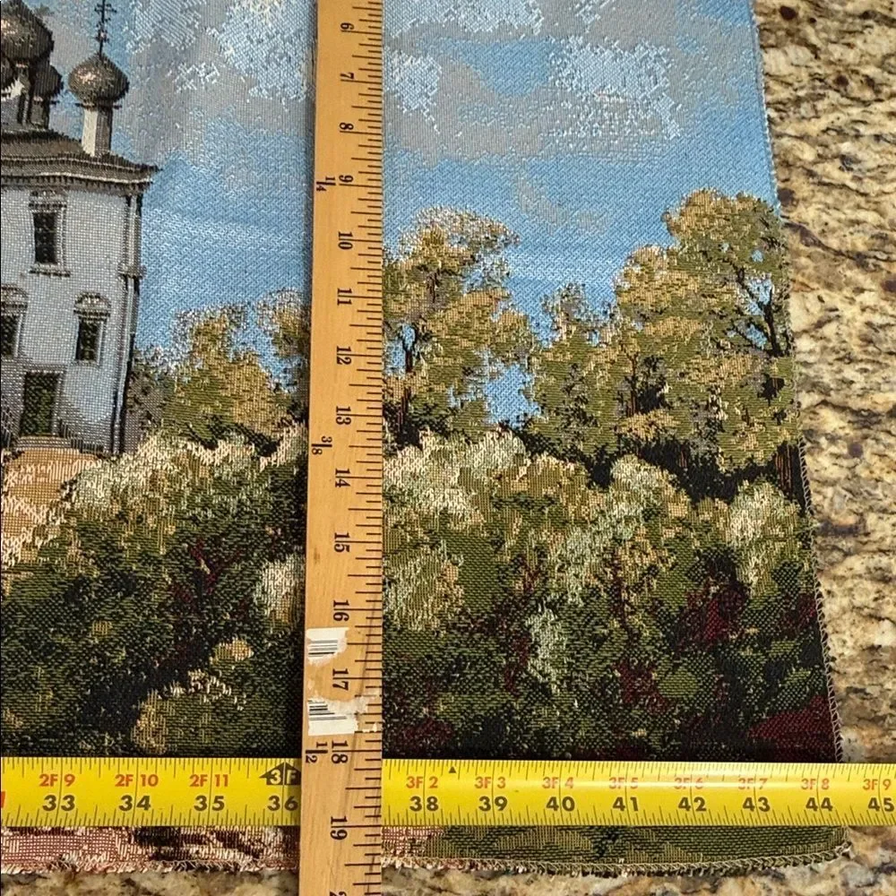 Vologda Russian Tapestry Wall Hanging Woven Landscape River Church 19.5x44.5
